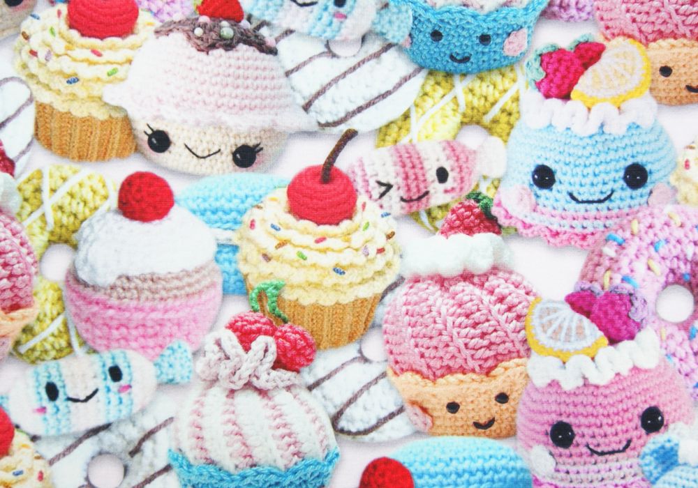 Digitale fotoprint tricot gehaakte cupcakes