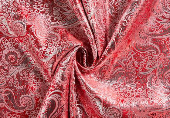 brokaat stof zilver rood