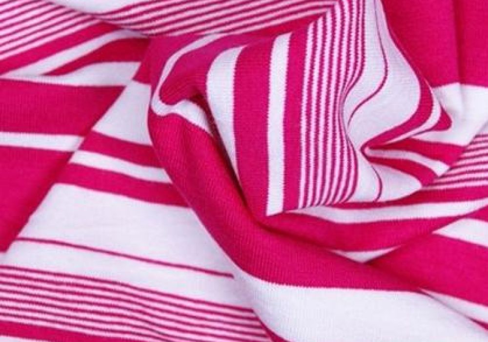 Strepen tricot fuchsia/wit