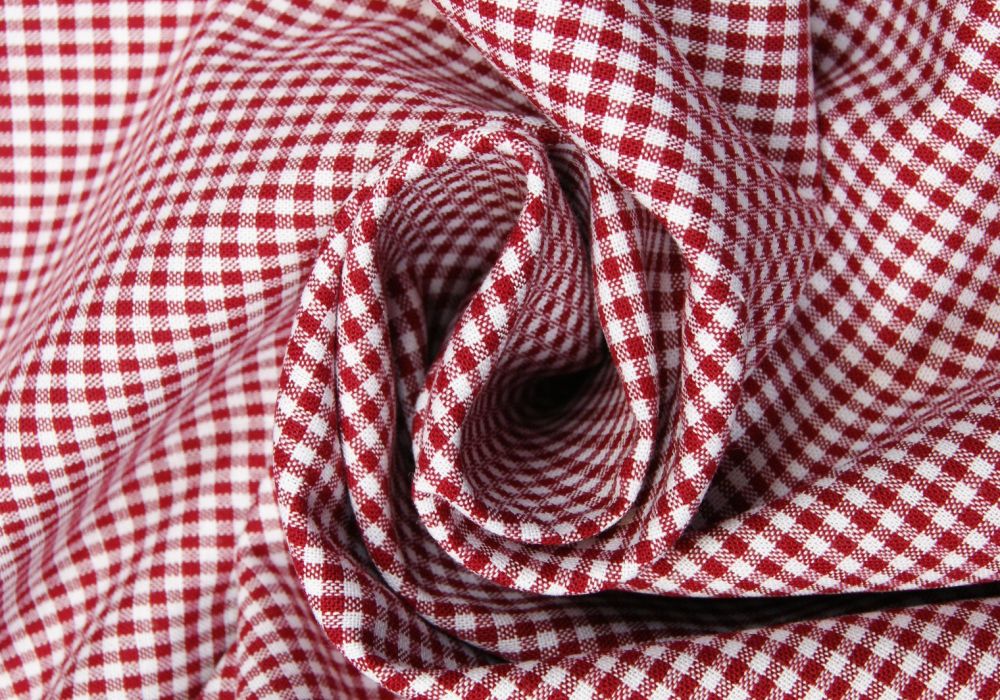 ruitjes stof Boerenbont donkerrood wit