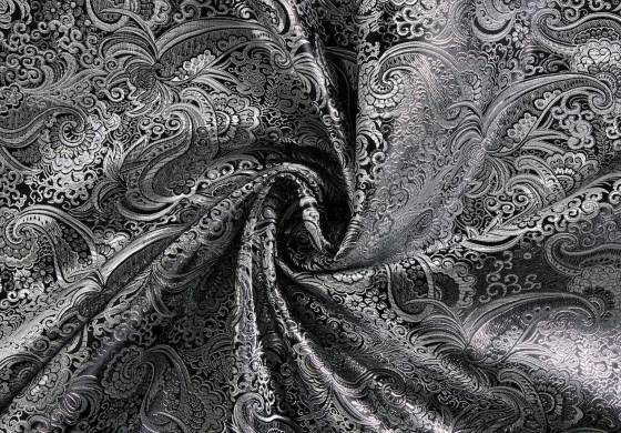 Jacquard Brokaat stof - Zwart Zilver