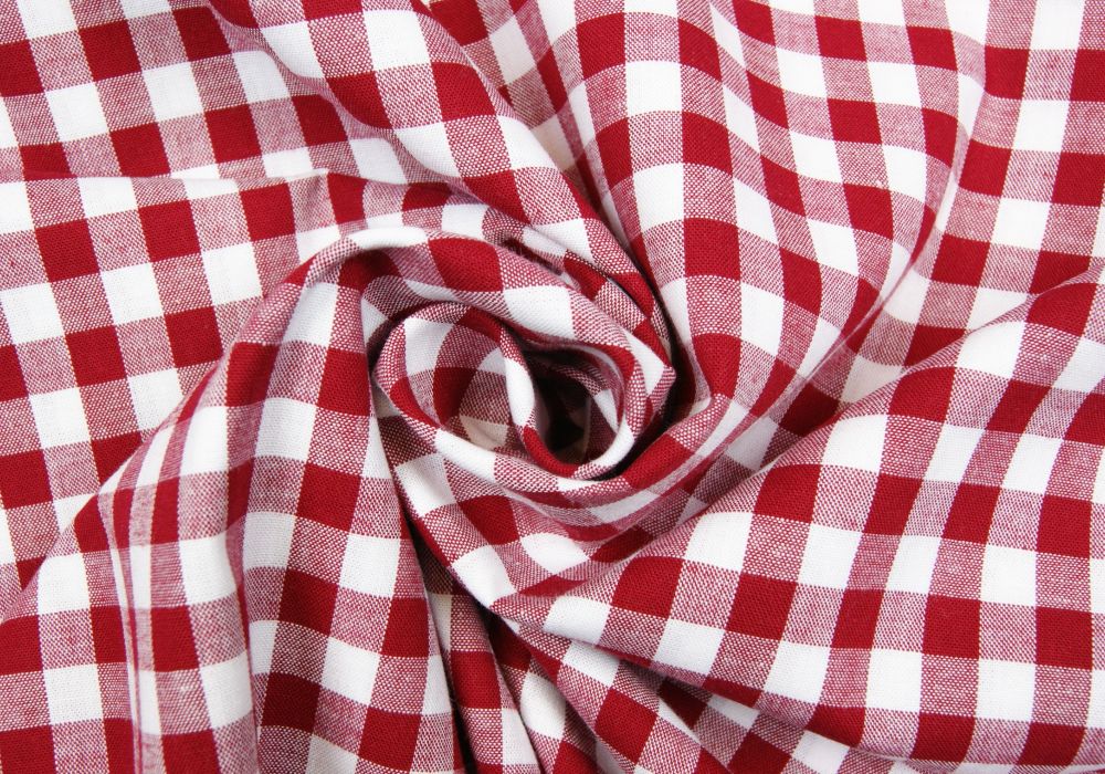 Ruitjes stof Boerenbont donkerrood wit 10mm