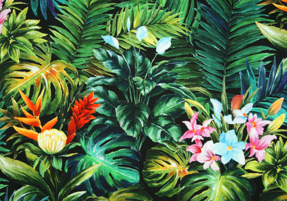 Digitale fotoprint tricot palm en bloem 1