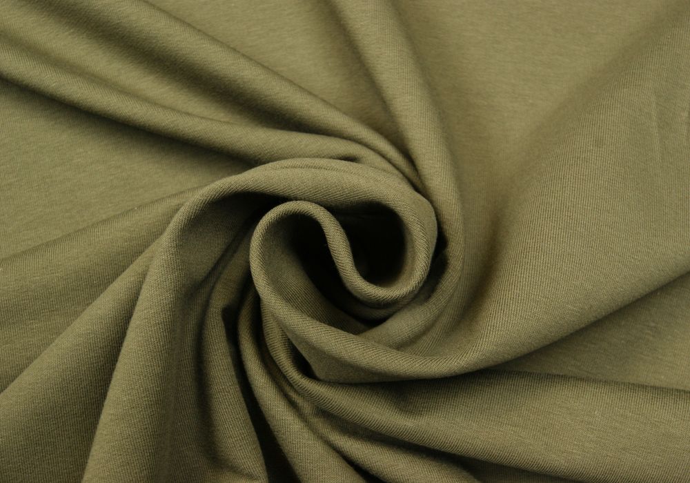 Joggingstof stretch / French terry legergroen