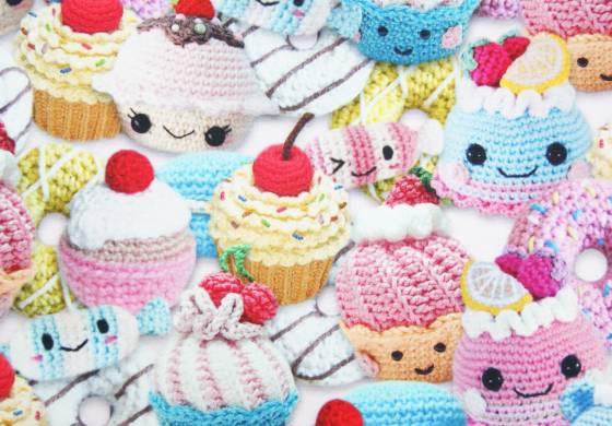 Digitale fotoprint tricot gehaakte cupcakes