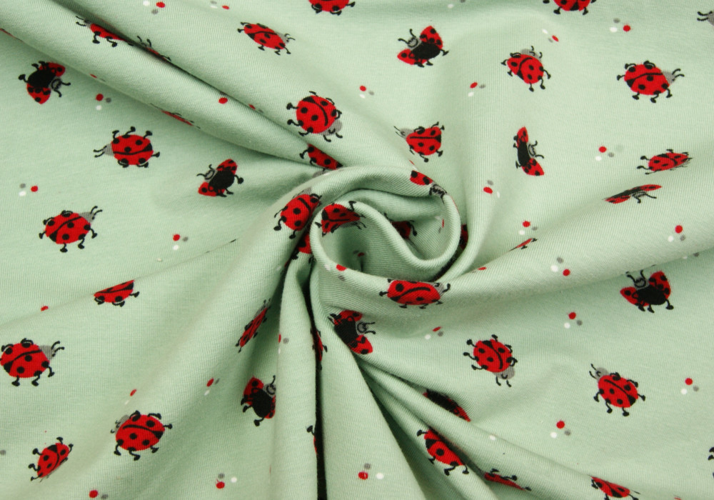 Fantasieprint tricot 'Megan Blue Fabrics' lieveheersbeestjes