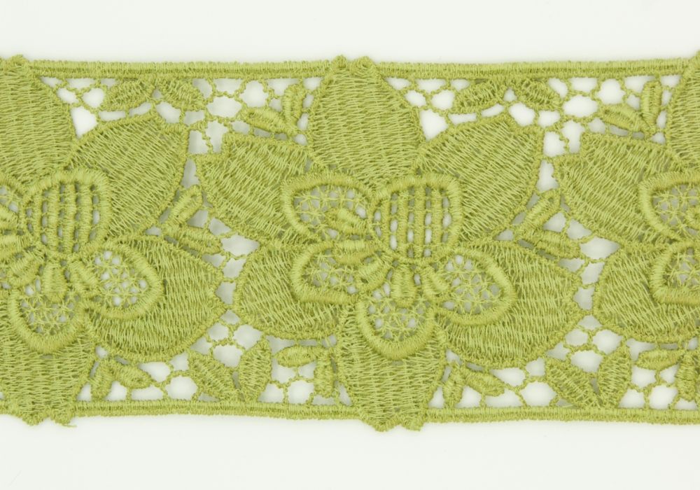 Kanten lint bloem olijfgroen 5cm