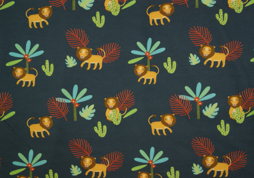 Fantasie tricot fotoprint leeuw/cactus