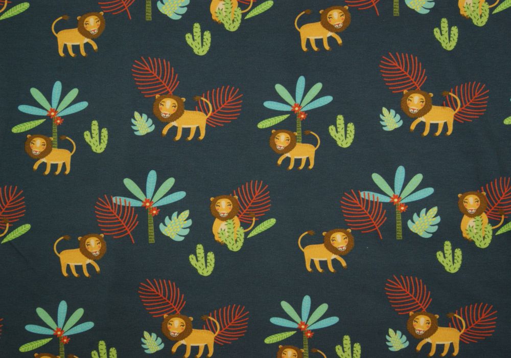 Fantasie tricot fotoprint leeuw/cactus