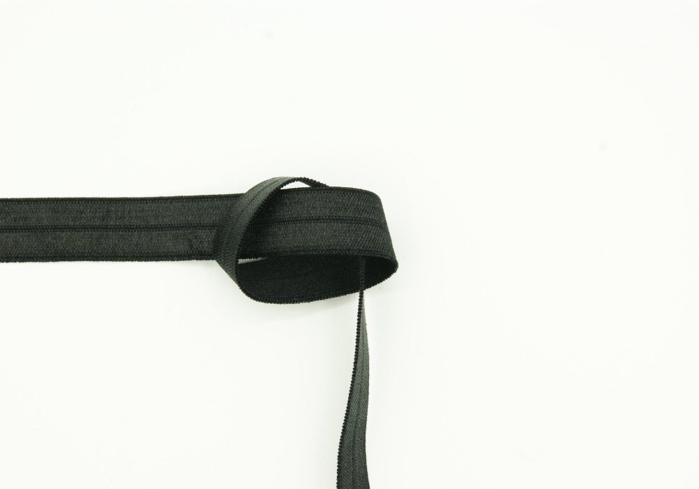 Stretch knikband satijn zwart 15mm