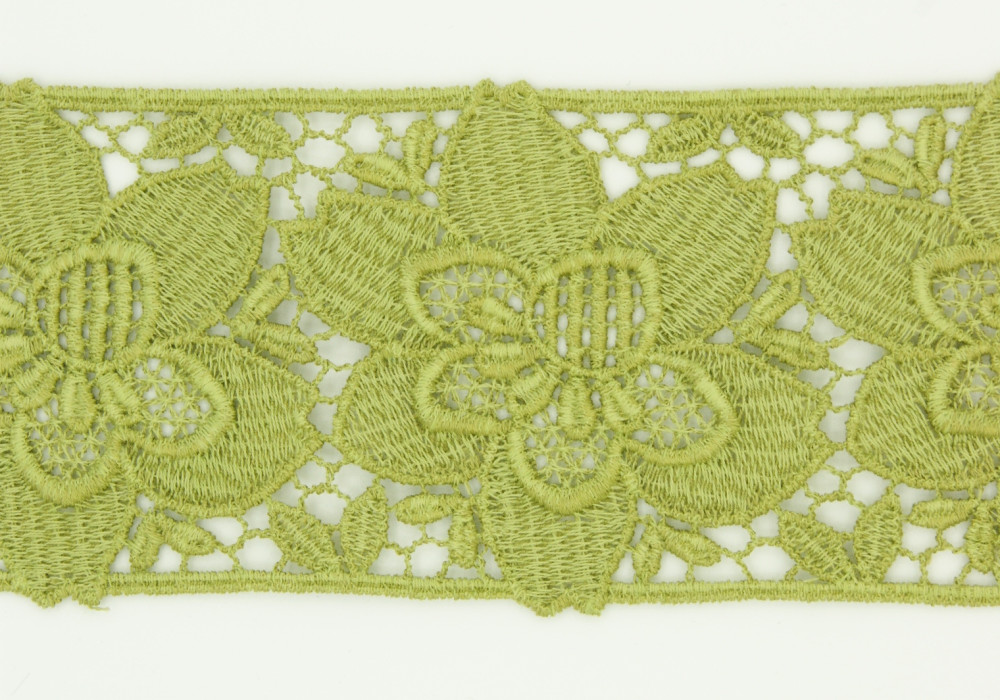 Kanten lint bloem olijfgroen 5cm