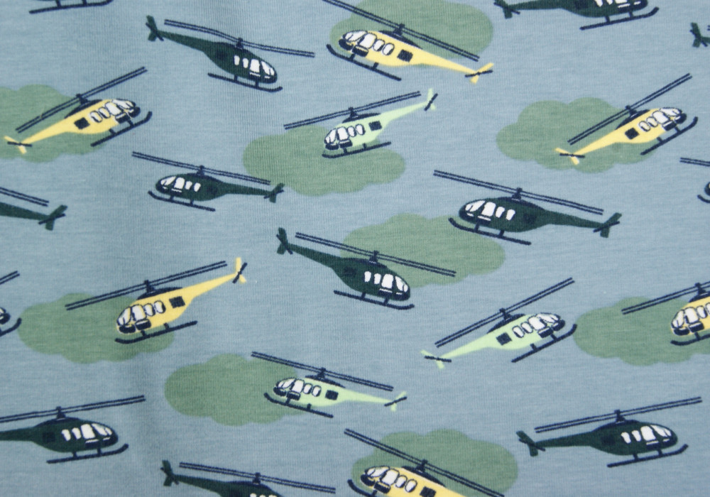 Fantasieprint tricot 'Megan Blue Fabrics' helikopters