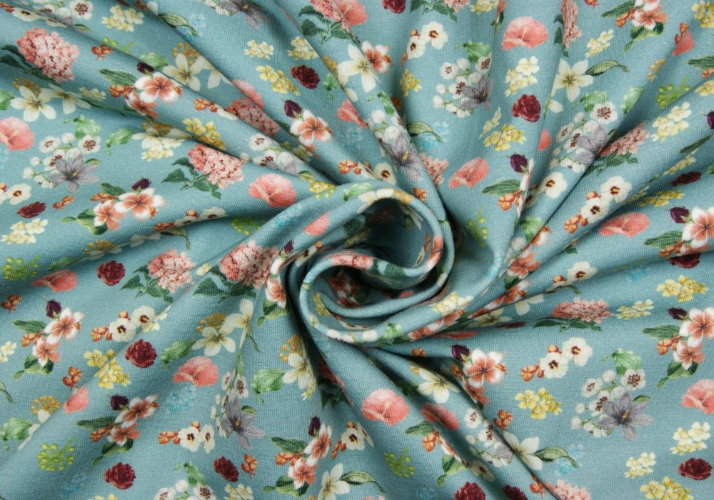 Fantasie tricot fotoprint bloemetjes