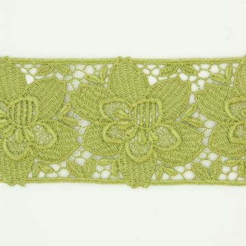 Kanten lint bloem olijfgroen 5cm