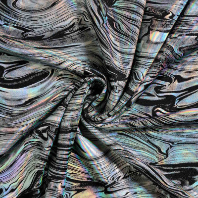 Metallic Glansstof Lycra 4-Way Stretch Holografisch - Zwart Zilver