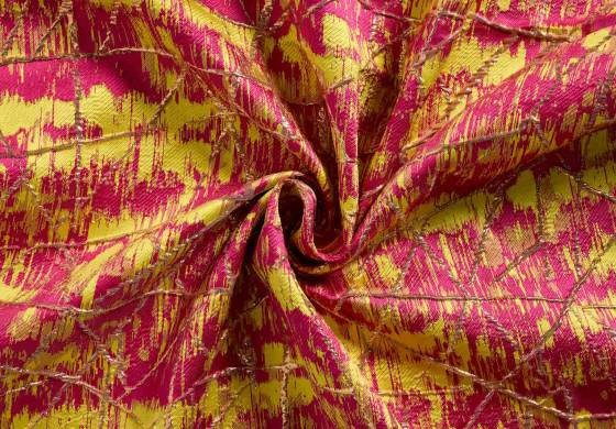 Jacquard stof modern fuchsia geel goud