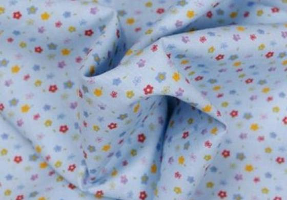 Katoen bedrukt bloemen l-blauw