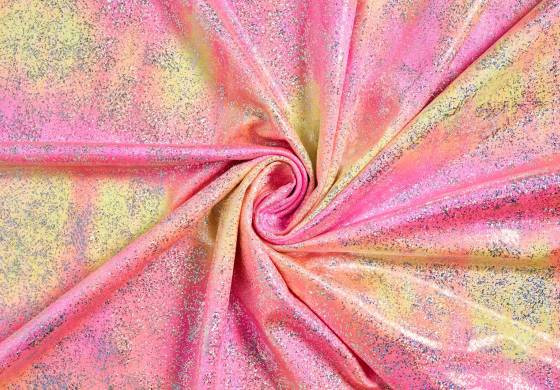 glitterstof roze geel tye dye met stretch