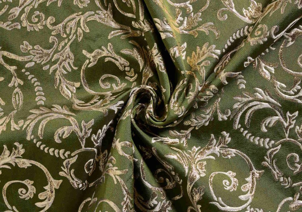 Jacquard Stof Barok Groen Goud