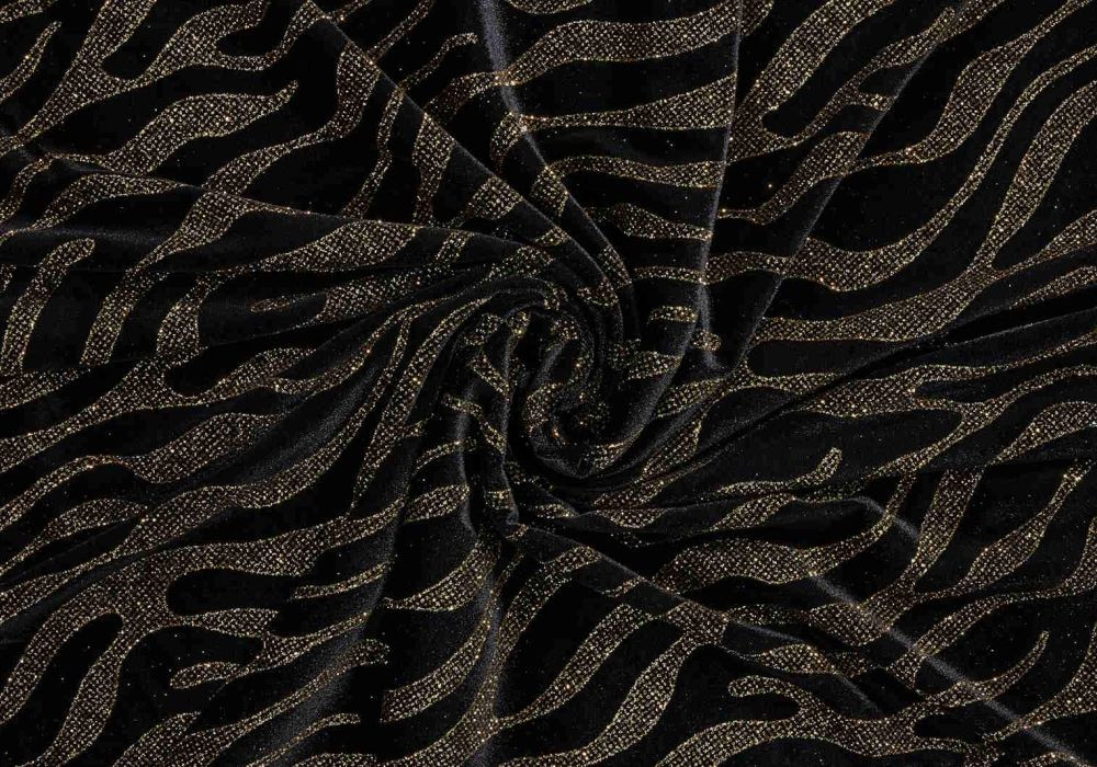fluweel stof lycra stretch goud zwart glitterstof