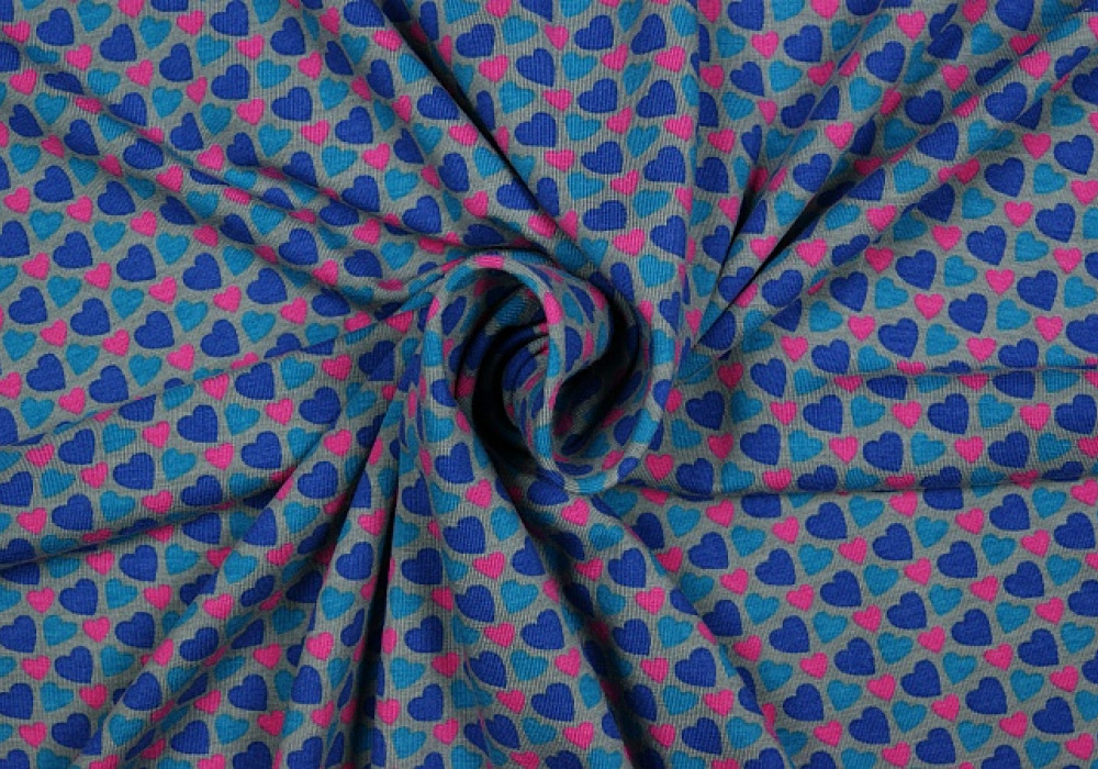 Fantasieprint tricot "Megan Blue Fabrics" hartjes