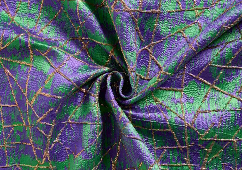 Jacquard Stof Groen Paars Goud - Modern