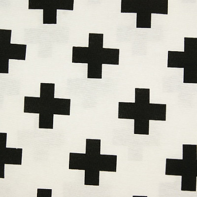 Decoratiestof wit/zwart kruis