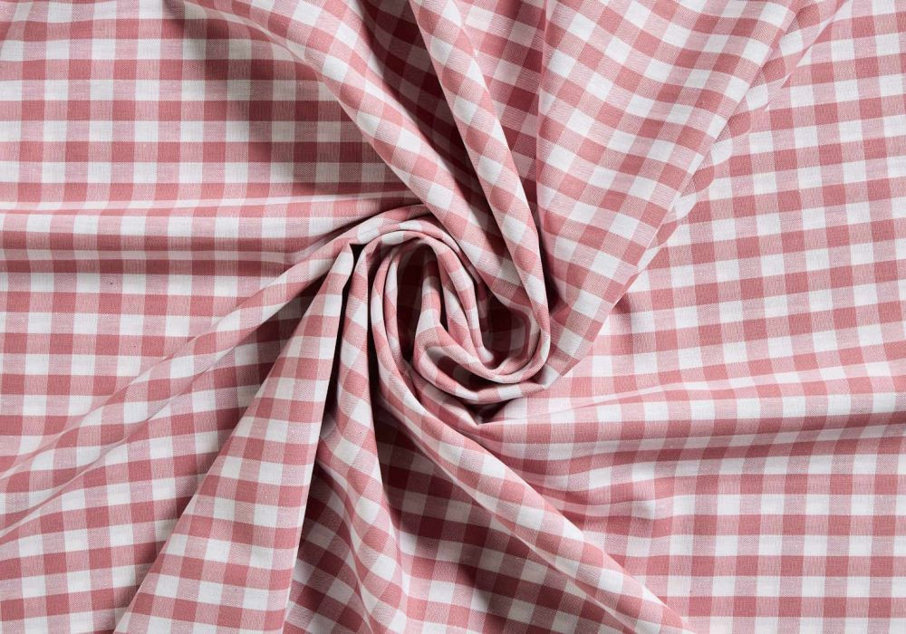Ruitjes Stof Boerenbont Oudroze Wit 10 mm