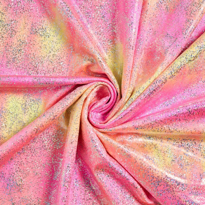 Glitterstof Lycra 4-Way Stretch - Tie-Dye Roze Geel