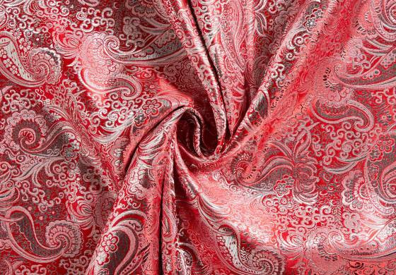 brokaat stof zilver rood
