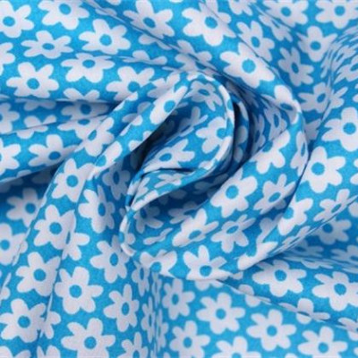Boerenbont Bloemen Aqua Blauw Wit