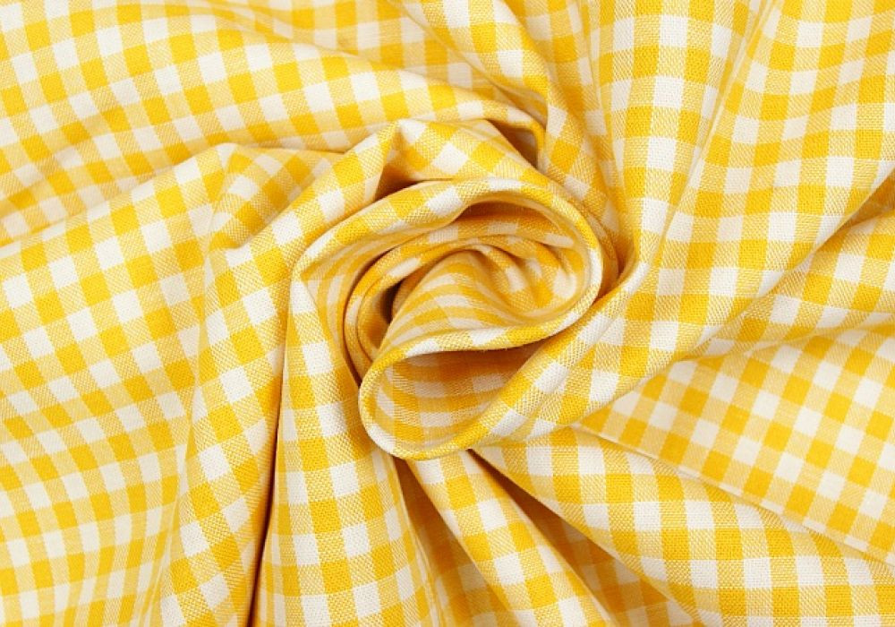 Ruitjes stof Boerenbont geel wit 5mm