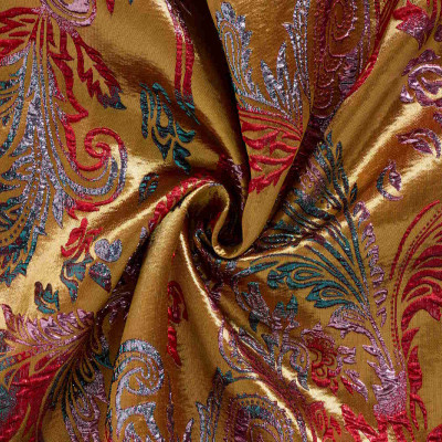 Jacquard Stof Multicolour Paisley Goud