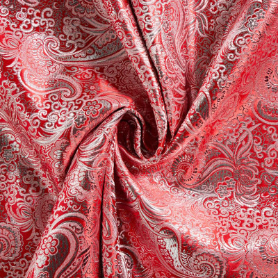 Jacquard Stof Paisley Rood Zilver