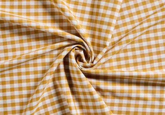 boerenbont ruitjes stof okergeel wit 10 mm