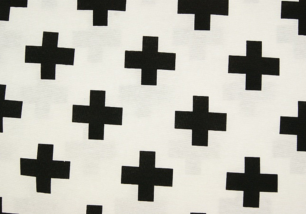 Decoratiestof wit/zwart kruis
