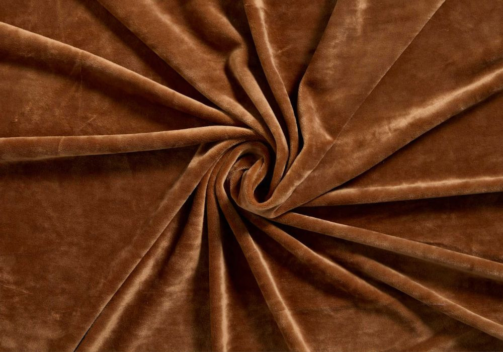 velvet velours stof met stretch cognac bruin