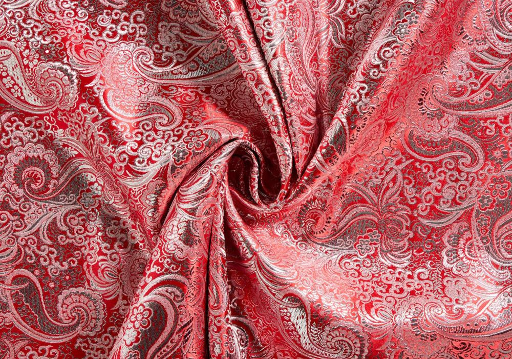 brokaat stof zilver rood