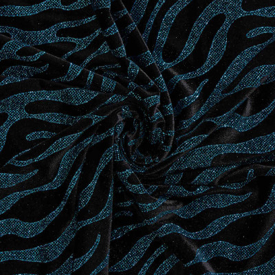 Velvet Lycra - Golvend Glitter Zwart Turquoise