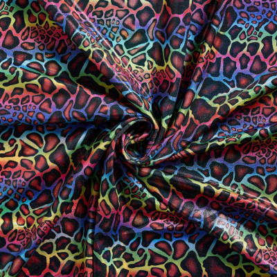 Lycra Stof 4-Way Stretch - Glitter Regenboog Panter