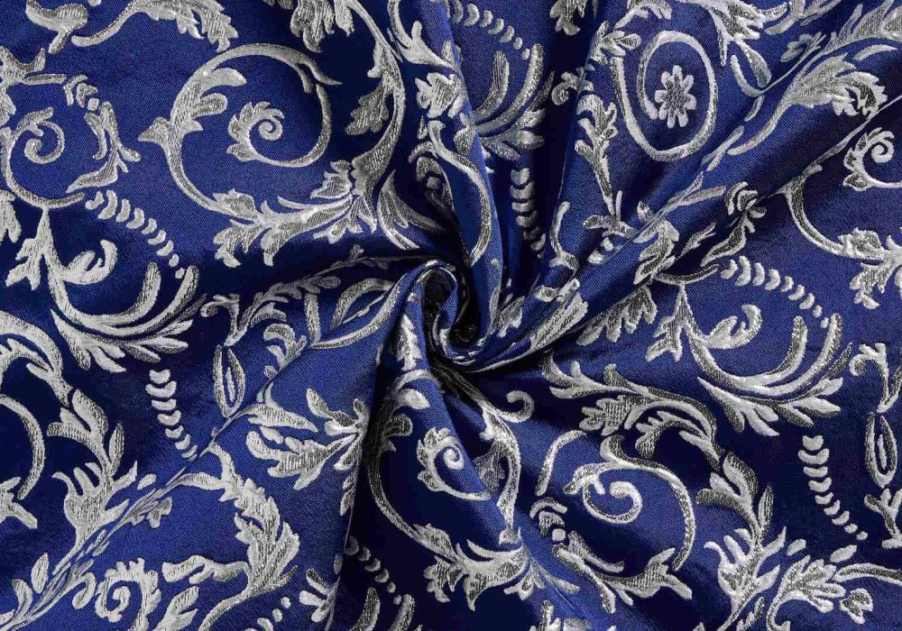 Brokaat Jacquard Stof - Blauw ZIlver