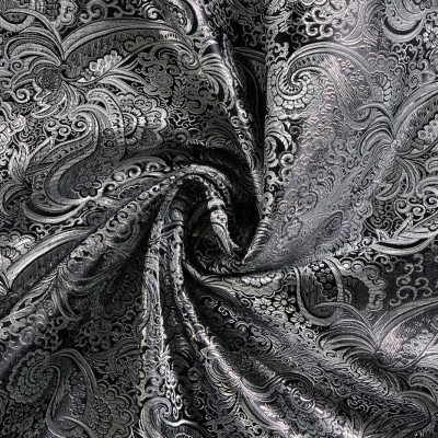 Jacquard Stof Paisley Zwart Zilver