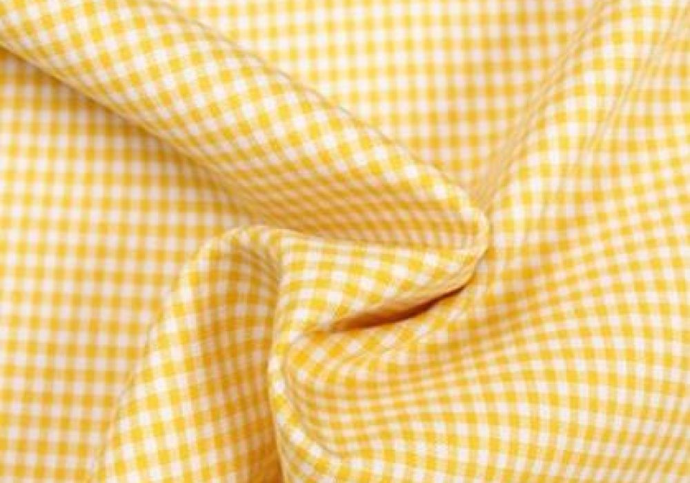 Boerenbont ruitjes stof geel wit 2mm