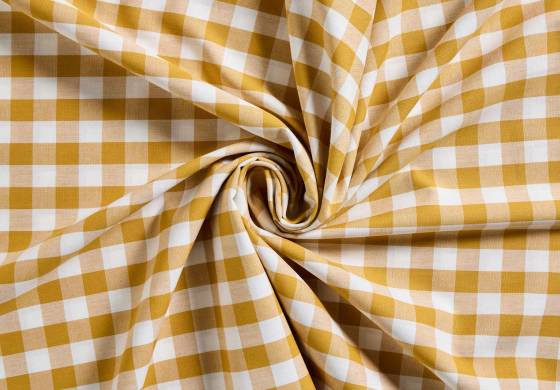 Ruitjesstof Okergeel Wit Boerenbont 20mm