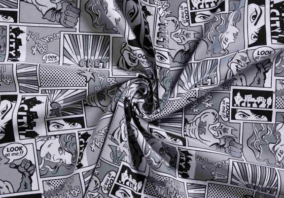 Stof Superhelden Strip Comic Zwart Wit