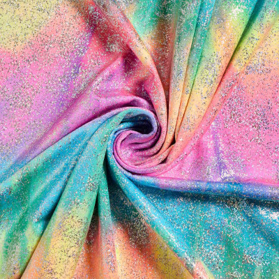 Glitterstof Lycra 4-Way Stretch - Tie-Dye Regenboog
