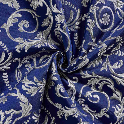Jacquard Stof Barok Blauw Zilver