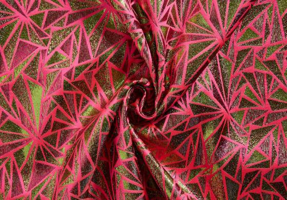 Jacquard glitter stof roze geel