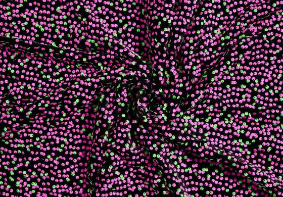 Zwarte Pailletten Stof met Roze Groene Pailletten