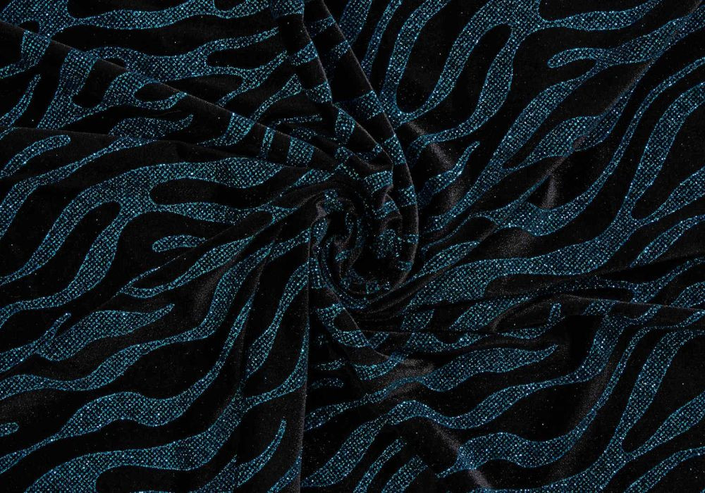 Stretch Fluweel Velvet Turquoise Glitter
